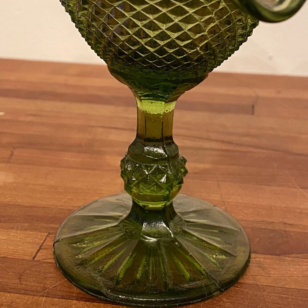 Vintage Green Glass Diamond Point Pedestal Compote Candy Dish - Picture 3 of 4